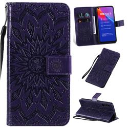 Embossing Sunflower Leather Wallet Case for Huawei Honor Play 3 - Purple