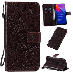 Embossing Sunflower Leather Wallet Case for Huawei Honor Play 3 - Brown