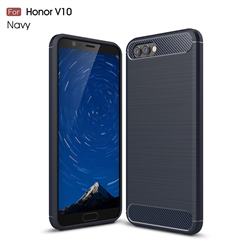 Luxury Carbon Fiber Brushed Wire Drawing Silicone TPU Back Cover for Huawei Honor View 10 (V10) - Navy