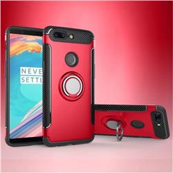 Armor Anti Drop Carbon PC + Silicon Invisible Ring Holder Phone Case for Huawei Honor View 10 (V10) - Red