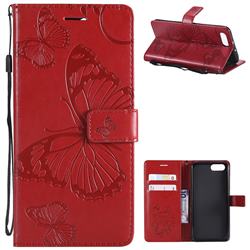 Embossing 3D Butterfly Leather Wallet Case for Huawei Honor View 10 (V10) - Red