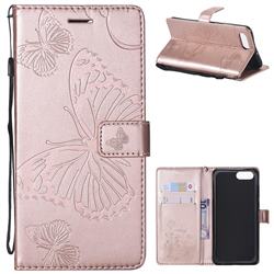 Embossing 3D Butterfly Leather Wallet Case for Huawei Honor View 10 (V10) - Rose Gold
