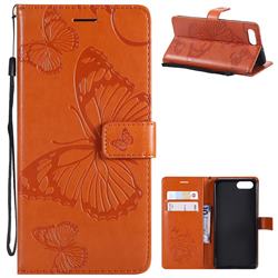 Embossing 3D Butterfly Leather Wallet Case for Huawei Honor View 10 (V10) - Orange