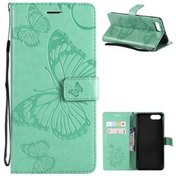Embossing 3D Butterfly Leather Wallet Case for Huawei Honor View 10 (V10) - Green