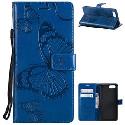 Embossing 3D Butterfly Leather Wallet Case for Huawei Honor View 10 (V10) - Blue