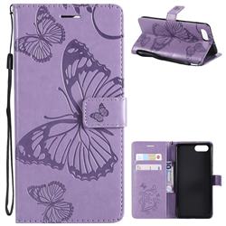 Embossing 3D Butterfly Leather Wallet Case for Huawei Honor View 10 (V10) - Purple