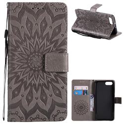 Embossing Sunflower Leather Wallet Case for Huawei Honor View 10 (V10) - Gray