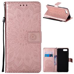 Embossing Sunflower Leather Wallet Case for Huawei Honor View 10 (V10) - Rose Gold