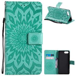 Embossing Sunflower Leather Wallet Case for Huawei Honor View 10 (V10) - Green