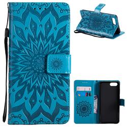 Embossing Sunflower Leather Wallet Case for Huawei Honor View 10 (V10) - Blue