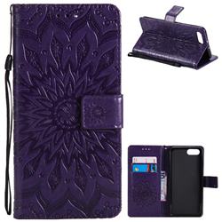 Embossing Sunflower Leather Wallet Case for Huawei Honor View 10 (V10) - Purple
