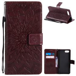 Embossing Sunflower Leather Wallet Case for Huawei Honor View 10 (V10) - Brown
