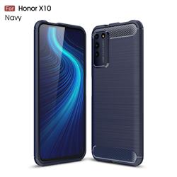 Luxury Carbon Fiber Brushed Wire Drawing Silicone TPU Back Cover for Huawei Honor X10 5G - Navy