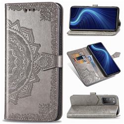 Embossing Imprint Mandala Flower Leather Wallet Case for Huawei Honor X10 5G - Gray