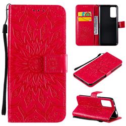 Embossing Sunflower Leather Wallet Case for Huawei Honor X10 5G - Red