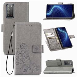 Embossing Imprint Four-Leaf Clover Leather Wallet Case for Huawei Honor X10 5G - Grey