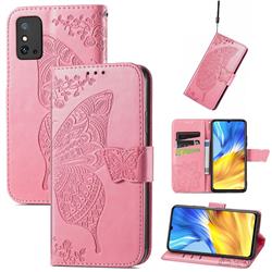 Embossing Mandala Flower Butterfly Leather Wallet Case for Huawei Honor X10 Max 5G - Pink