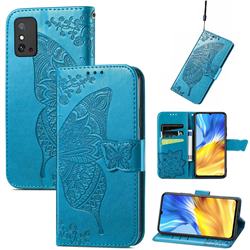 Embossing Mandala Flower Butterfly Leather Wallet Case for Huawei Honor X10 Max 5G - Blue