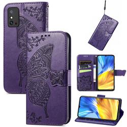 Embossing Mandala Flower Butterfly Leather Wallet Case for Huawei Honor X10 Max 5G - Dark Purple
