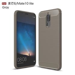 Luxury Carbon Fiber Brushed Wire Drawing Silicone TPU Back Cover for Huawei Mate 10 Lite / Nova 2i / Horor 9i / G10 - Gray