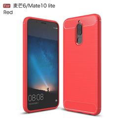 Luxury Carbon Fiber Brushed Wire Drawing Silicone TPU Back Cover for Huawei Mate 10 Lite / Nova 2i / Horor 9i / G10 - Red