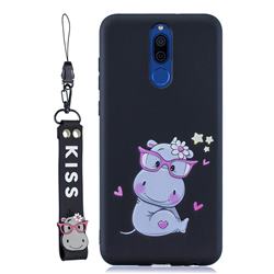 Black Flower Hippo Soft Kiss Candy Hand Strap Silicone Case for Huawei Mate 10 Lite / Nova 2i / Horor 9i / G10