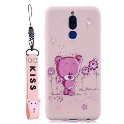 Pink Flower Bear Soft Kiss Candy Hand Strap Silicone Case for Huawei Mate 10 Lite / Nova 2i / Horor 9i / G10