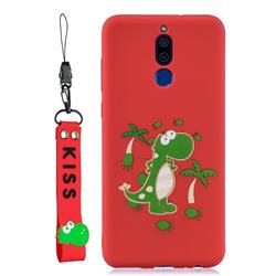Red Dinosaur Soft Kiss Candy Hand Strap Silicone Case for Huawei Mate 10 Lite / Nova 2i / Horor 9i / G10