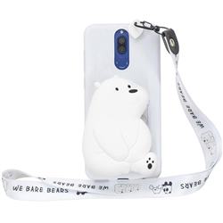 White Polar Bear Neck Lanyard Zipper Wallet Silicone Case for Huawei Mate 10 Lite / Nova 2i / Horor 9i / G10