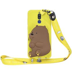 Yellow Bear Neck Lanyard Zipper Wallet Silicone Case for Huawei Mate 10 Lite / Nova 2i / Horor 9i / G10