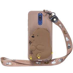 Brown Bear Neck Lanyard Zipper Wallet Silicone Case for Huawei Mate 10 Lite / Nova 2i / Horor 9i / G10