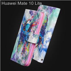 Watercolor Owl 3D Painted Leather Wallet Case for Huawei Mate 10 Lite / Nova 2i / Horor 9i / G10