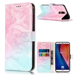 Pink Green Marble PU Leather Wallet Case for Huawei Mate 10 Lite / Nova 2i / Horor 9i / G10