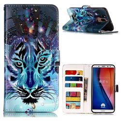 Ice Wolf 3D Relief Oil PU Leather Wallet Case for Huawei Mate 10 Lite / Nova 2i / Horor 9i / G10