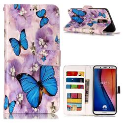 Purple Flowers Butterfly 3D Relief Oil PU Leather Wallet Case for Huawei Mate 10 Lite / Nova 2i / Horor 9i / G10