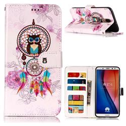 Wind Chimes Owl 3D Relief Oil PU Leather Wallet Case for Huawei Mate 10 Lite / Nova 2i / Horor 9i / G10
