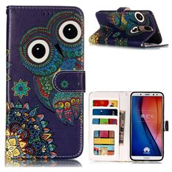 Folk Owl 3D Relief Oil PU Leather Wallet Case for Huawei Mate 10 Lite / Nova 2i / Horor 9i / G10