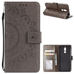 Intricate Embossing Datura Leather Wallet Case for Huawei Mate 10 Lite / Nova 2i / Horor 9i / G10 - Gray