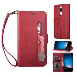 Retro Calfskin Zipper Leather Wallet Case Cover for Huawei Mate 10 Lite / Nova 2i / Horor 9i / G10 - Red