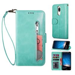 Retro Calfskin Zipper Leather Wallet Case Cover for Huawei Mate 10 Lite / Nova 2i / Horor 9i / G10 - Mint Green