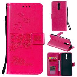 Embossing Owl Couple Flower Leather Wallet Case for Huawei Mate 10 Lite / Nova 2i / Horor 9i / G10 - Red
