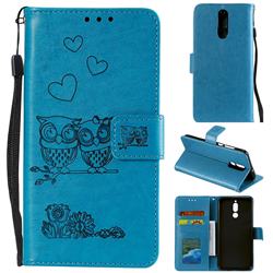 Embossing Owl Couple Flower Leather Wallet Case for Huawei Mate 10 Lite / Nova 2i / Horor 9i / G10 - Blue
