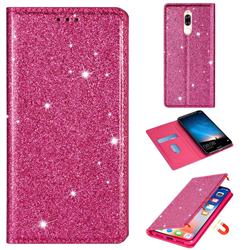 Ultra Slim Glitter Powder Magnetic Automatic Suction Leather Wallet Case for Huawei Mate 10 Lite / Nova 2i / Horor 9i / G10 - Rose Red