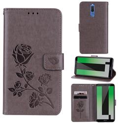 Embossing Rose Flower Leather Wallet Case for Huawei Mate 10 Lite / Nova 2i / Horor 9i / G10 - Grey