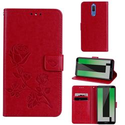 Embossing Rose Flower Leather Wallet Case for Huawei Mate 10 Lite / Nova 2i / Horor 9i / G10 - Red