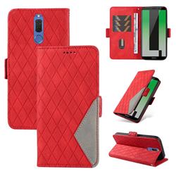 Grid Pattern Splicing Protective Wallet Case Cover for Huawei Mate 10 Lite / Nova 2i / Horor 9i / G10 - Red