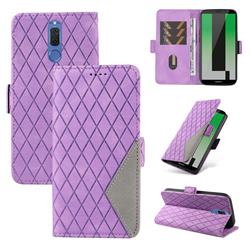 Grid Pattern Splicing Protective Wallet Case Cover for Huawei Mate 10 Lite / Nova 2i / Horor 9i / G10 - Purple