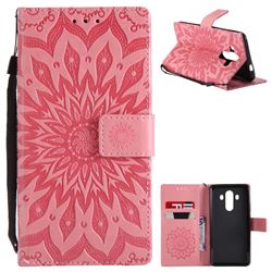 Embossing Sunflower Leather Wallet Case for Huawei Mate 10 Pro(6.0 inch) - Pink