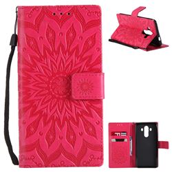 Embossing Sunflower Leather Wallet Case for Huawei Mate 10 Pro(6.0 inch) - Red