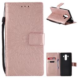 Embossing Sunflower Leather Wallet Case for Huawei Mate 10 Pro(6.0 inch) - Rose Gold
